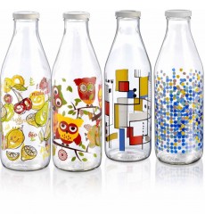 Borgonovo(DECOVER) Multipurpose Glass Bottle, 750 ML Milk/water/ juice bottle ( Made In Italy ) Mix DESIGN/COLOURS